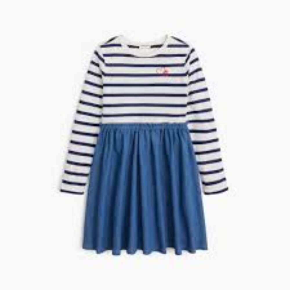J.. Crew Factory Girls' Embroidered Heart Chambray Dress, Sz 7, NWT
